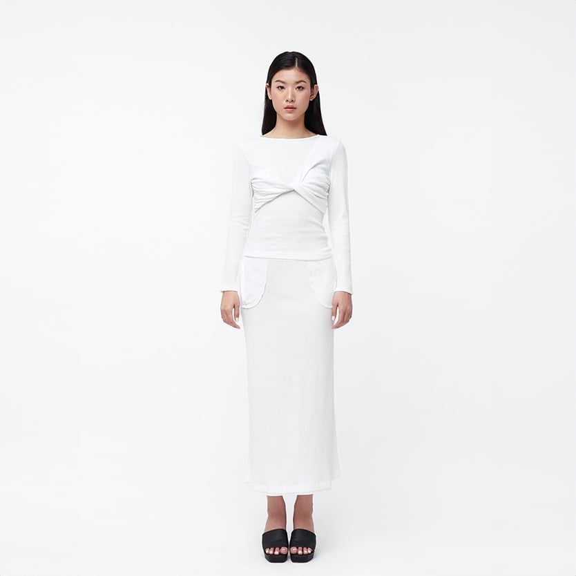  Áo Tank Top Nữ TheBlueTshirt Rib Midi Skirt - White 