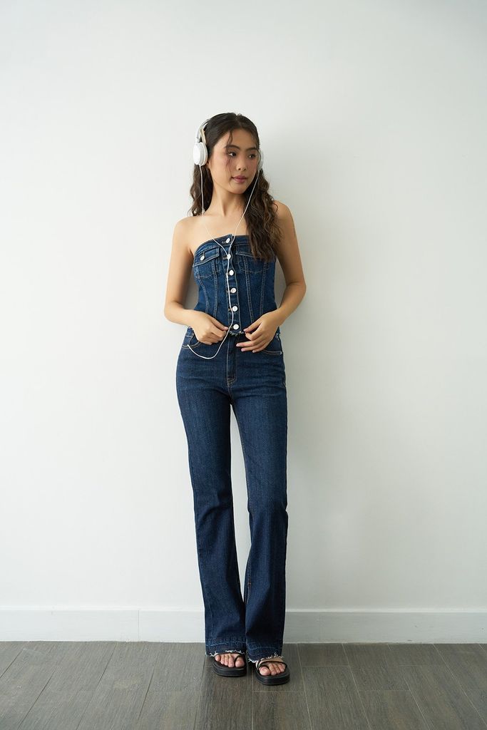  Áo Kiểu Nữ DOTTIE Ống Vải Jeans Đắp Túi - T0708 