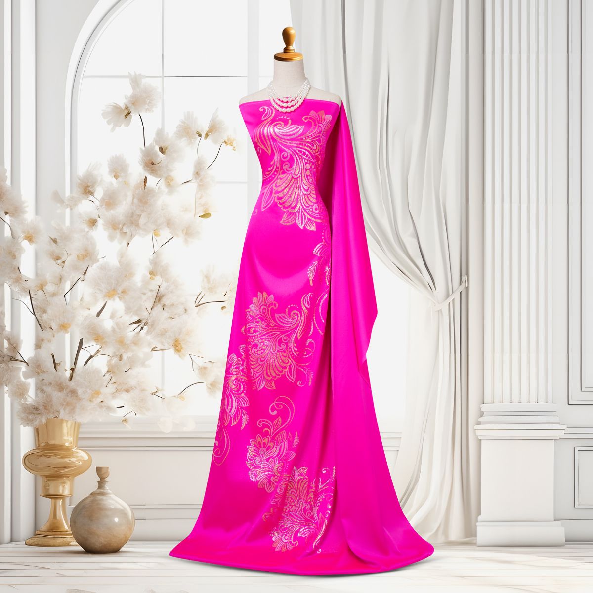 Vải Gấm Cát Tường Cao Cấp Chuyên Biệt Màu Hồng Sáng Khổ 1m50 x 2m3 DSRL001046