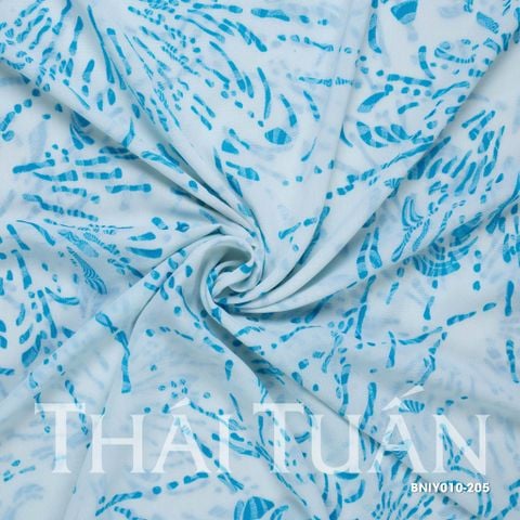 Vải Gấm Lụa Hoa Màu Trắng Họa Tiết Xanh Khổ 1m15 x 2m5 BNIY010205
