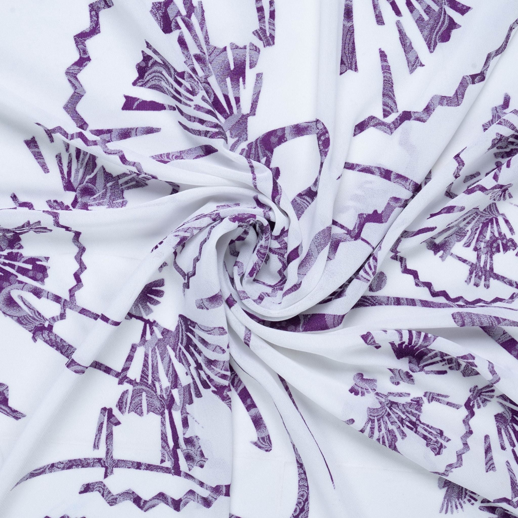 Vải Gấm Lụa Hoa Màu Trắng Họa Tiết Tím Khổ 1m15 x 2m5 BNIY013221