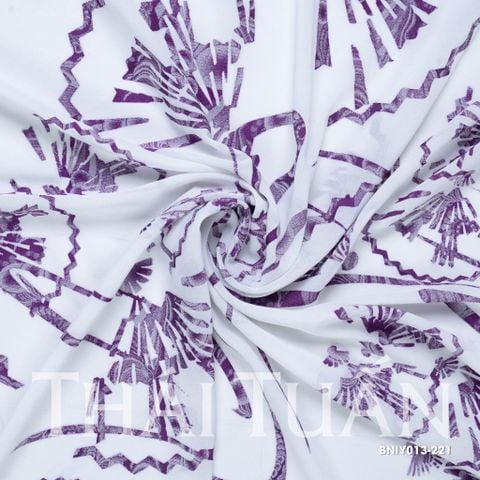 Vải Gấm Lụa Hoa Màu Trắng Họa Tiết Tím Khổ 1m15 x 2m5 BNIY013221