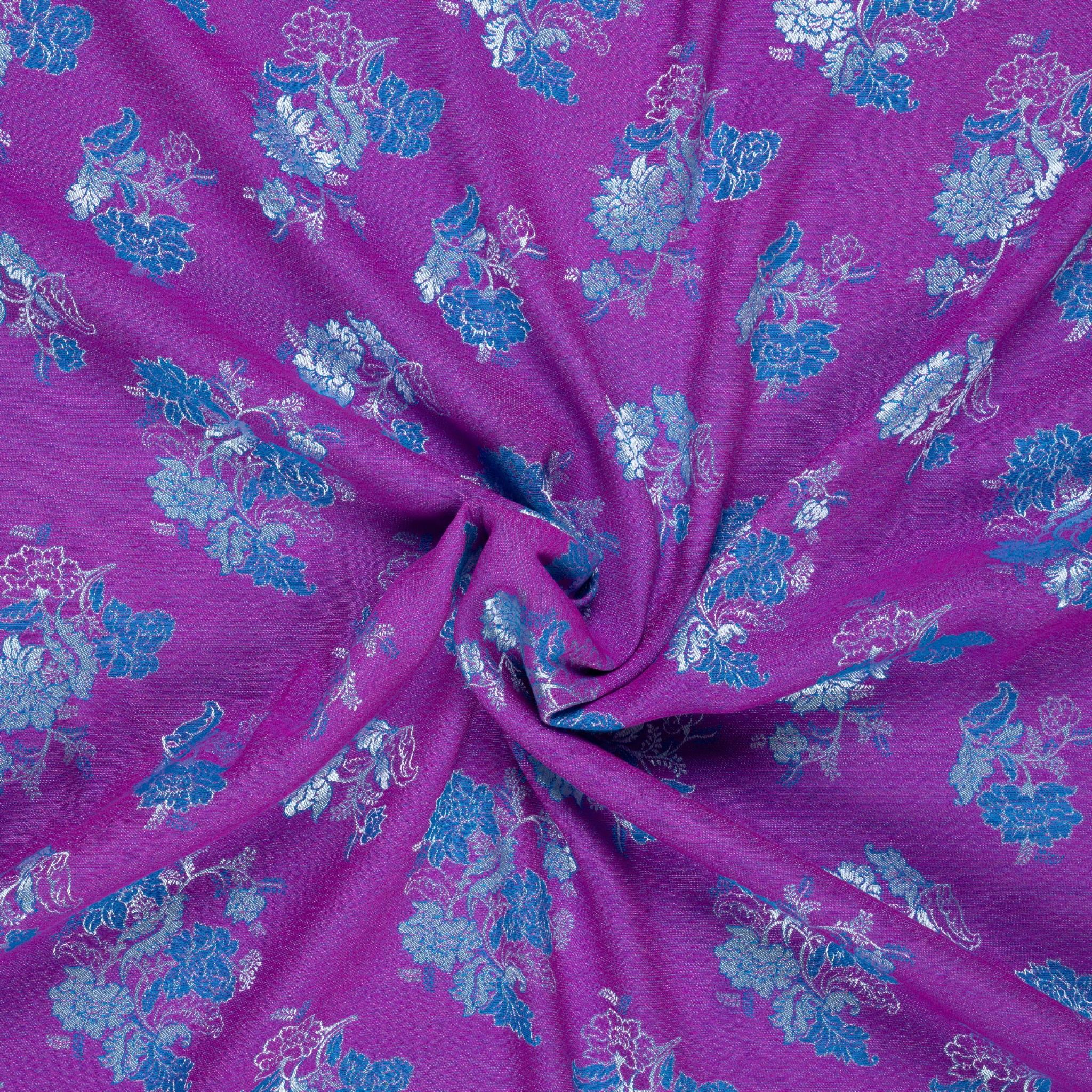 CQCN006-416 Vải Gấm Màu Tím Họa Tiết Hoa Xanh Khổ 1m15 x 2m5