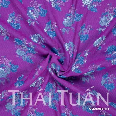 CQCN006-416 Vải Gấm Màu Tím Họa Tiết Hoa Xanh Khổ 1m15 x 2m5