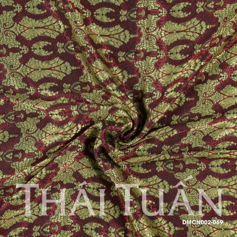 DMCN002-069 Vải Gấm Thanh Xuân Màu Vàng Đồng Họa Tiết Đỏ Khổ 1m15 x 2m5