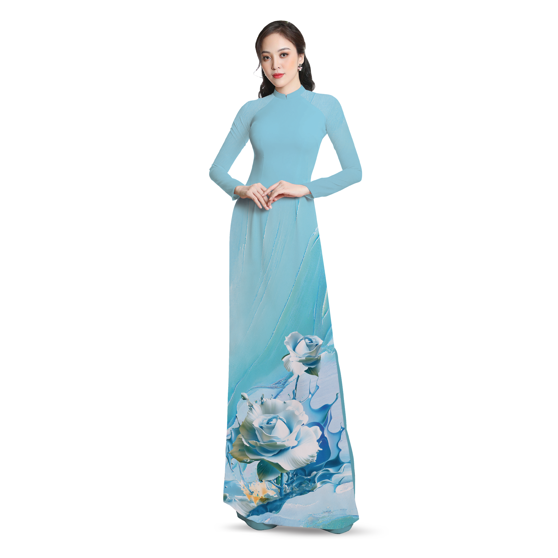 ASBR533205ICZ Vải Áo Dài Sắc Phương Nam Kháng Khuẩn Hoa Hồng Màu Xanh 1m50 x 2m1