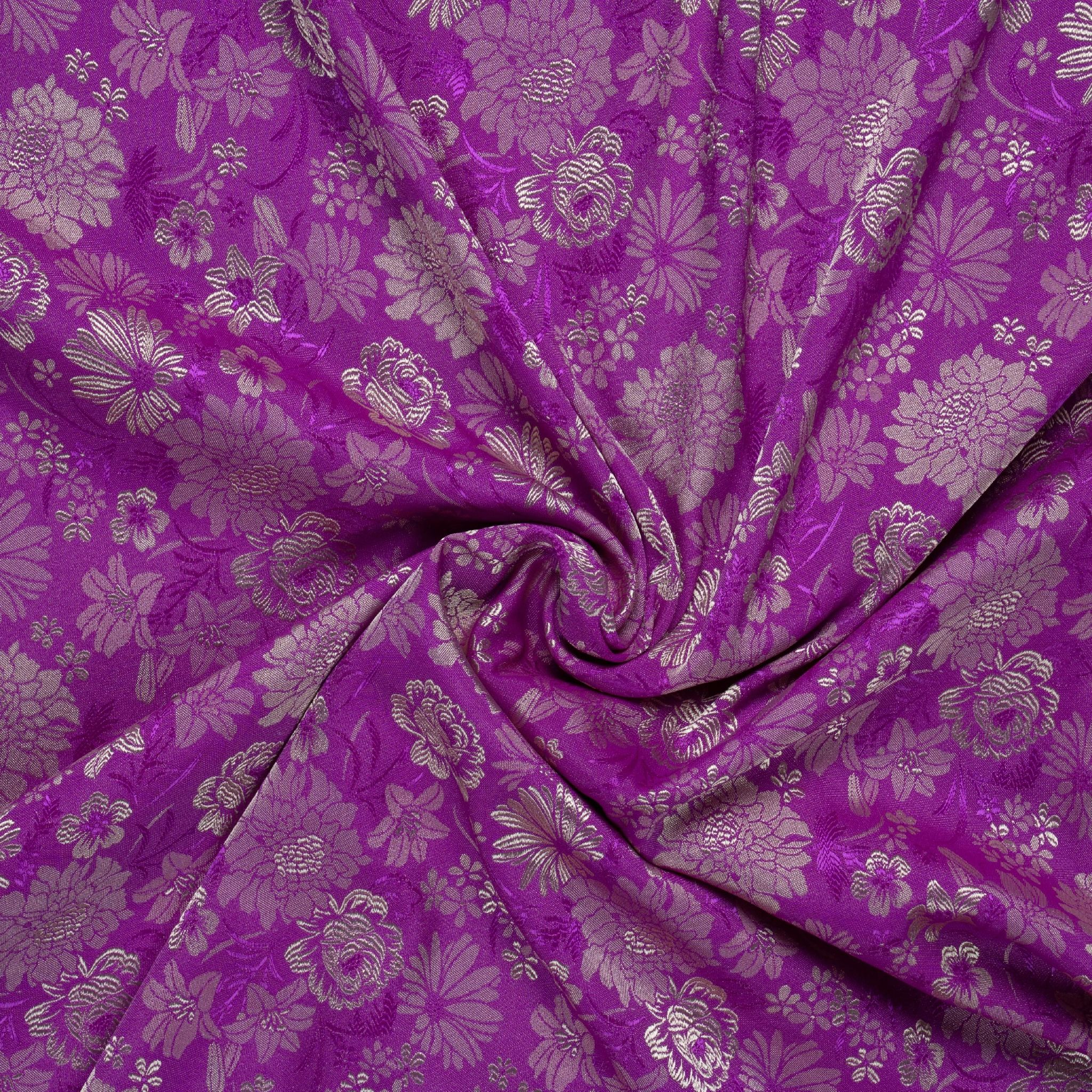 Vải Gấm Kim Sa Màu Tím Họa Tiết Hoa Vàng Khổ 1m15 x 2m5 DMPN003226