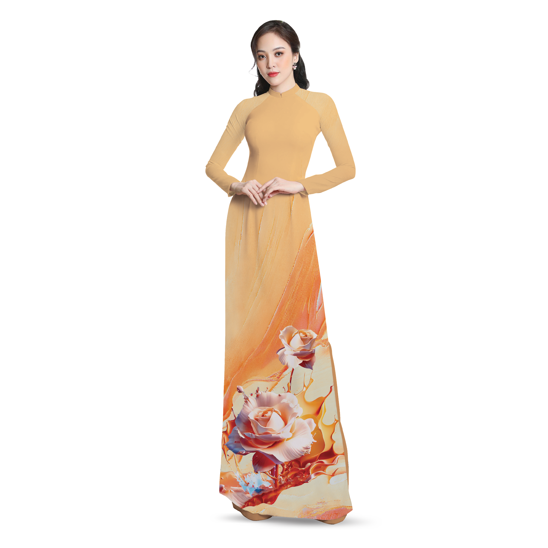 ASBR533207ICZ Vải Áo Dài Sắc Phương Nam Kháng Khuẩn Hoa Hồng Màu Cam 1m50 x 2m1