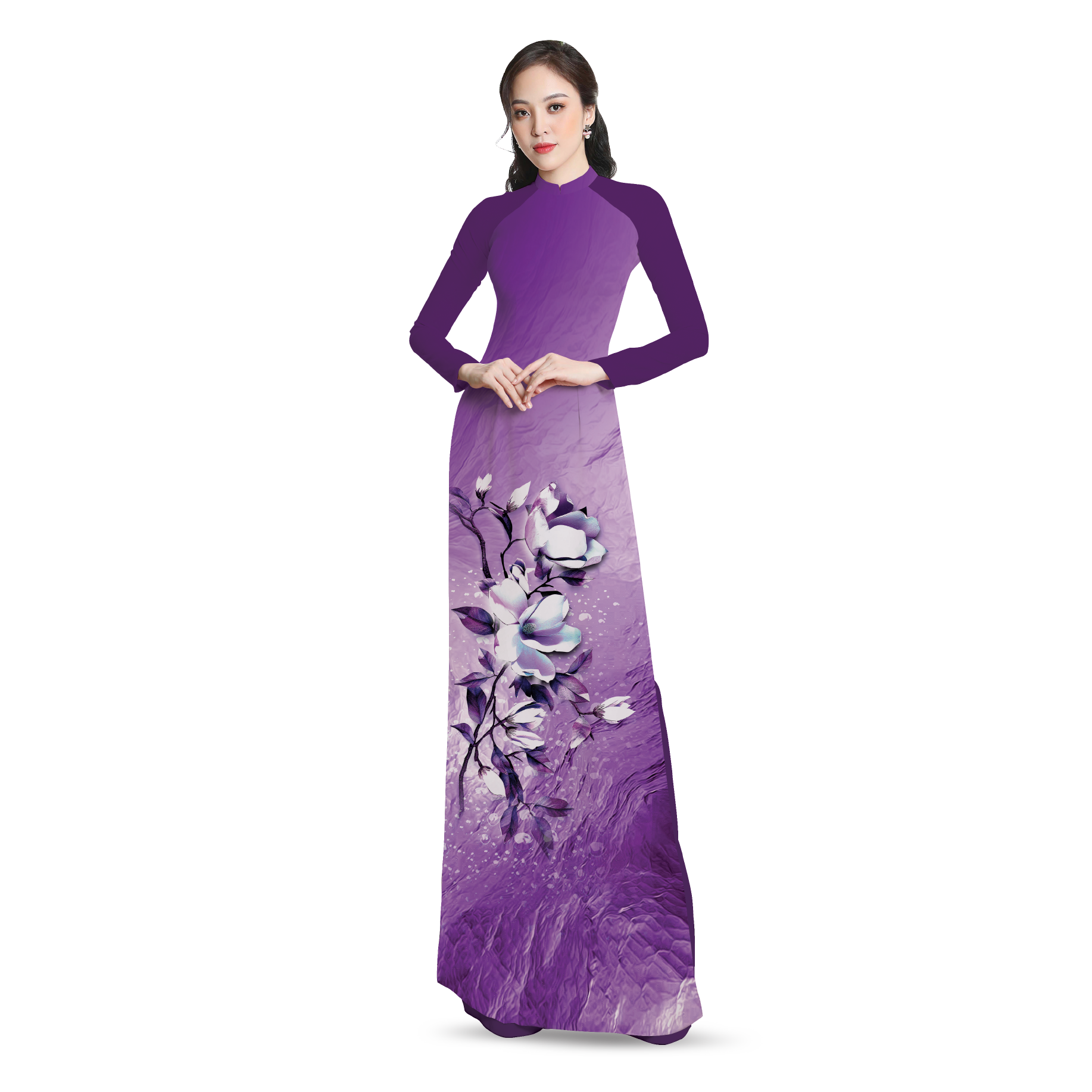 ASBR533614ID0 Vải Áo Dài Hoa Sắc Phương Nam Kháng Khuẩn Màu Tím 1m50 x 2m1