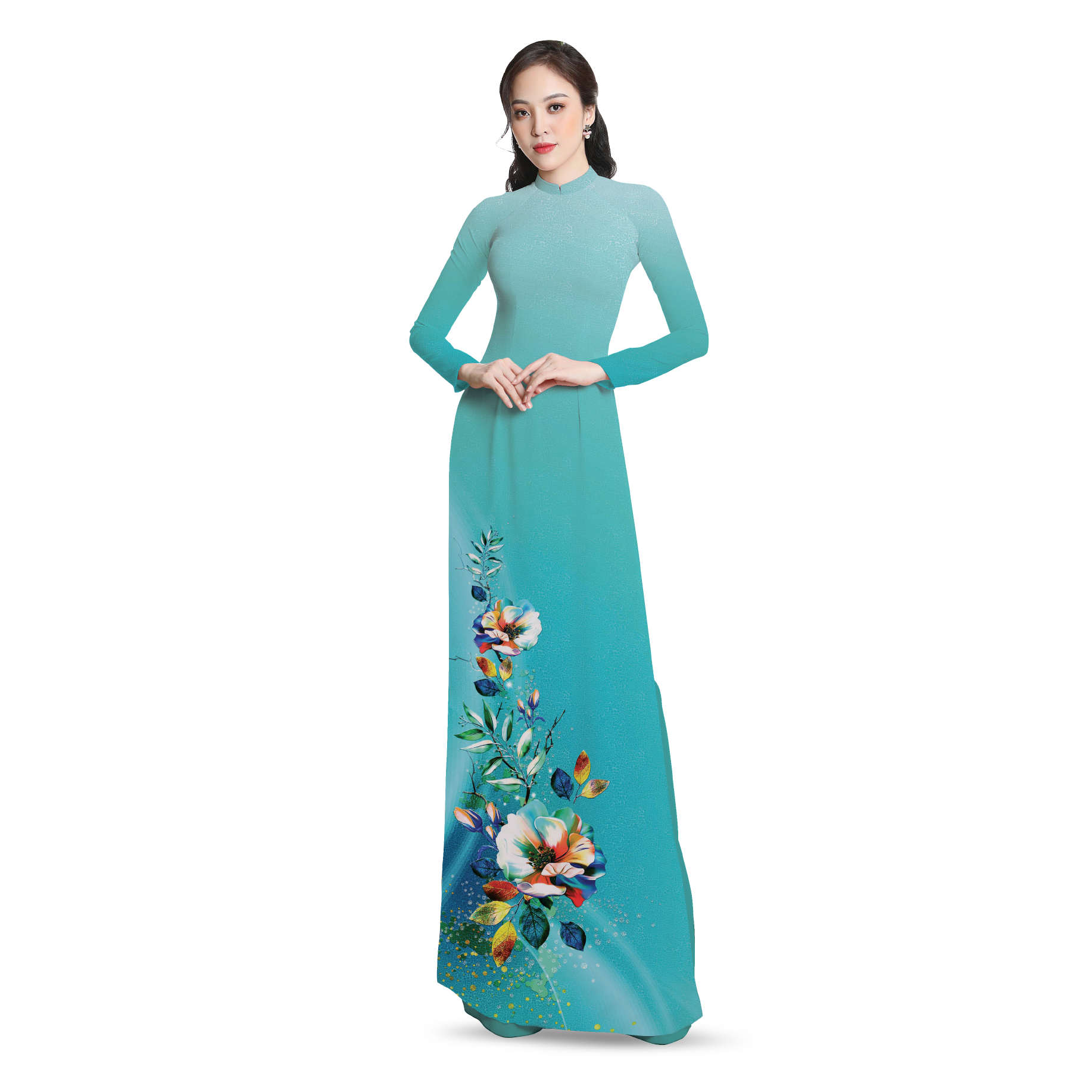 Vải Áo Dài Sắc Phương Nam Kháng Khuẩn Màu Xanh In Hoa 1m50 x 2m1 ASBR533205IIA