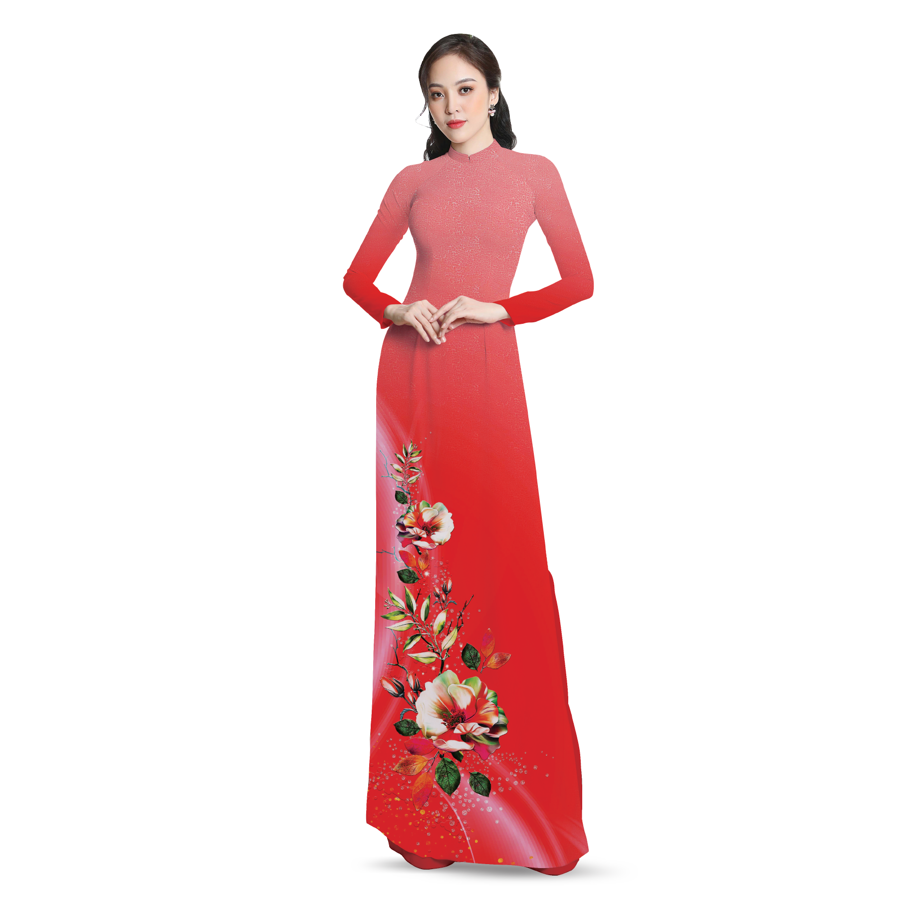 ASBR533241IIA Vải Áo Dài Sắc Phương Nam Kháng Khuẩn Màu Đỏ In Hoa 1m50 x 2m1