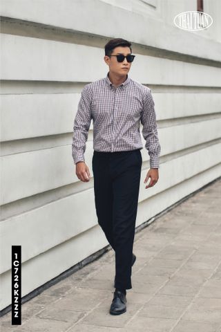 1C726K Áo Sơ Mi Nam Tay Dài Thái Tuấn Họa Tiết  Navy Red