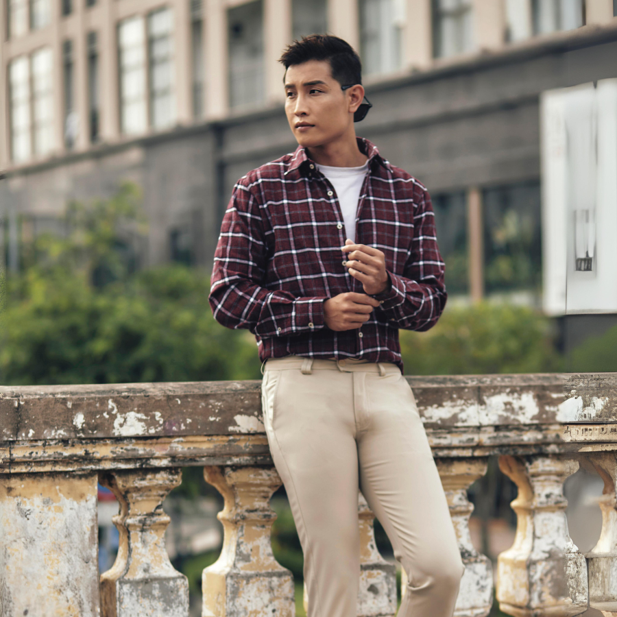Áo Sơ Mi Nam Tay Dài Thái Tuấn Họa Tiết Maroon 1C730K