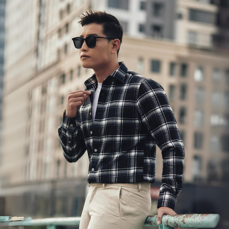 1C735K Áo Sơ Mi Nam Tay Dài Thái Tuấn Họa Tiết Black