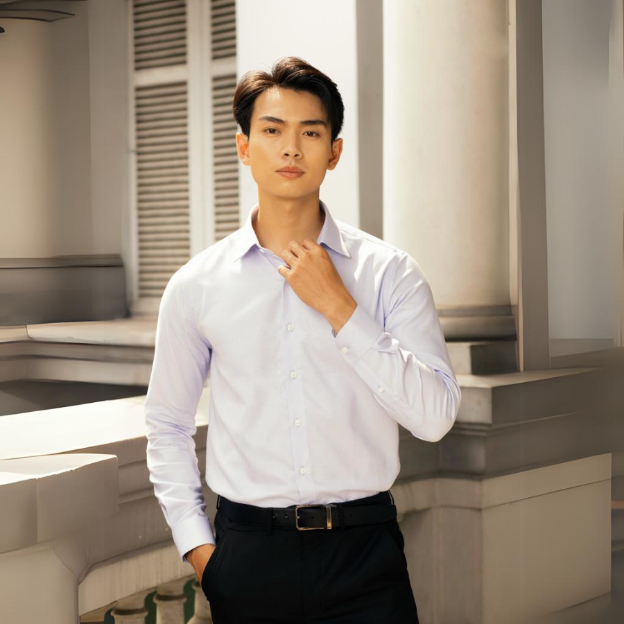 1C702 Áo Sơ Mi Nam Trơn Tay Dài Màu Xanh Nhạt