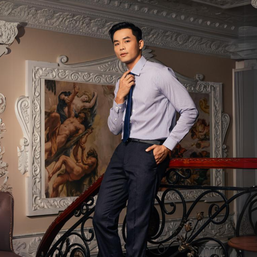 Áo Sơ Mi Nam Kẻ Sọc Tay Dài Màu Xanh 1C704