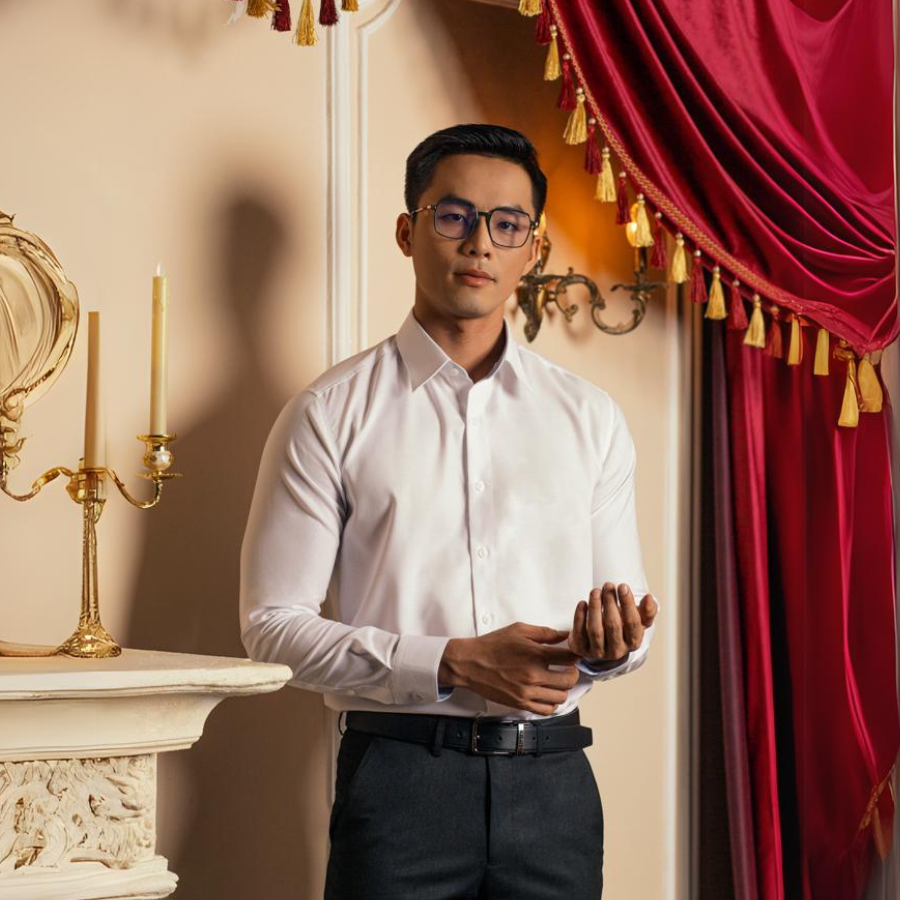 Áo Sơ Mi Nam Trơn Tay Dài Màu Trắng Phối Màu 1C707