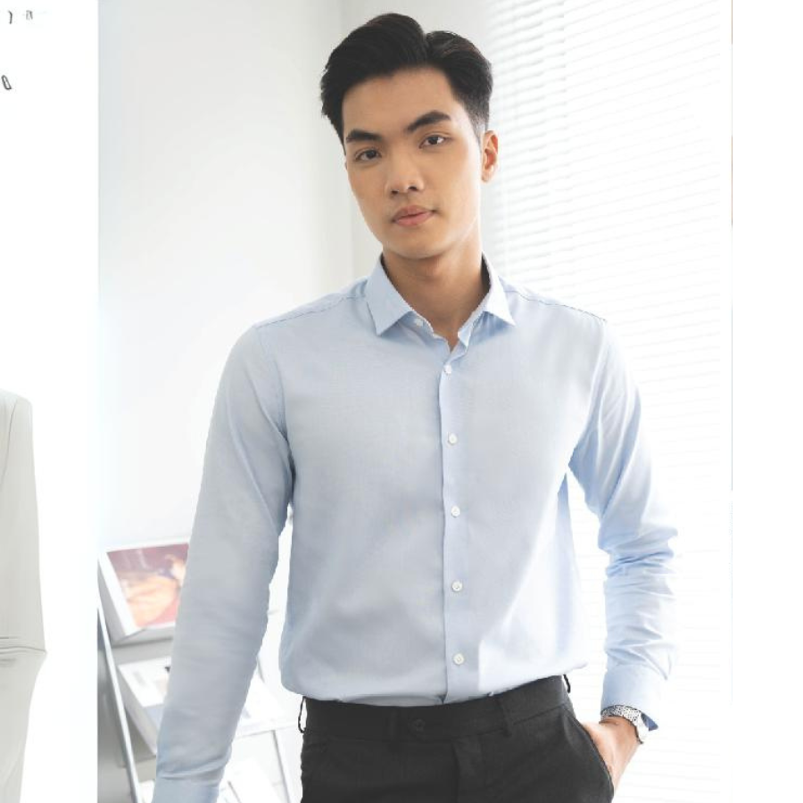 1C713 Áo Sơ Mi Nam Trơn Tay Dài Màu Xanh