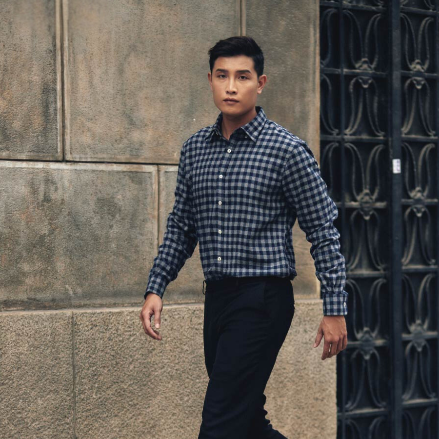 Áo Sơ Mi Nam Tay Dài Thái Tuấn Họa Tiết Màu Navy x Grey 1C731K