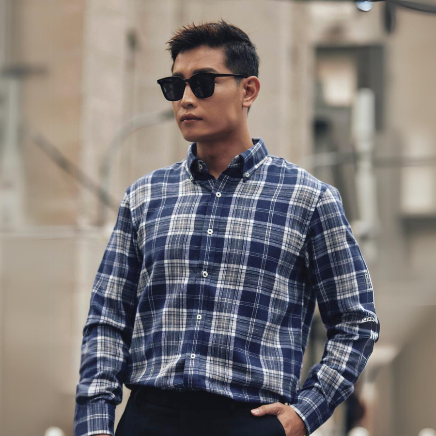 1C734K Áo Sơ Mi Nam Tay Dài Thái Tuấn Họa Tiết Navy