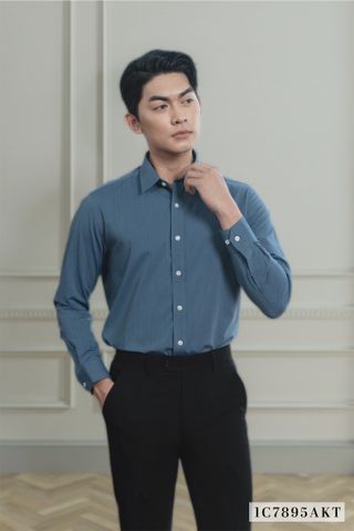 1C7895-073 Áo Sơ Mi Trơn Nam Xanh Ngọc Dáng Regular Fit