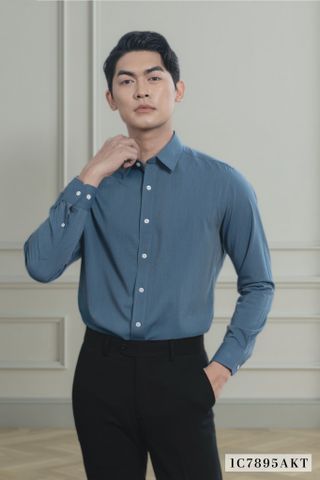 1C7895-073 Áo Sơ Mi Trơn Nam Xanh Ngọc Dáng Regular Fit