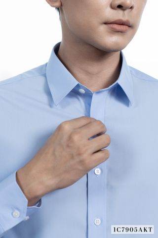 1C7885-418 Áo Sơ Mi Trơn Nam Xanh Pastel Không Túi Dáng Regular Fit