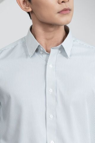 1C7925-018 Áo Sơ Mi Nam Sọc Xanh Rêu Dáng Regular Fit
