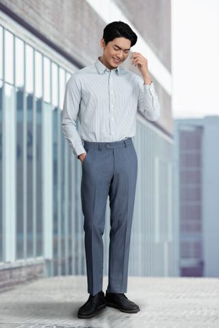 1C7925-018 Áo Sơ Mi Nam Sọc Xanh Rêu Dáng Regular Fit