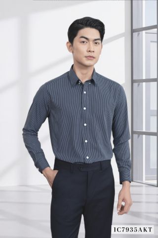 1C7935-040 Áo Sơ Mi Nam Sọc Xanh Đen Dáng Regular Fit
