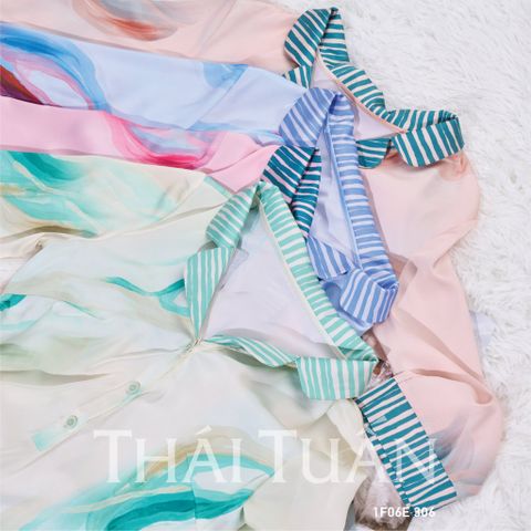 1F06E005 Đầm Ngủ Tay Ngắn Màu Xanh