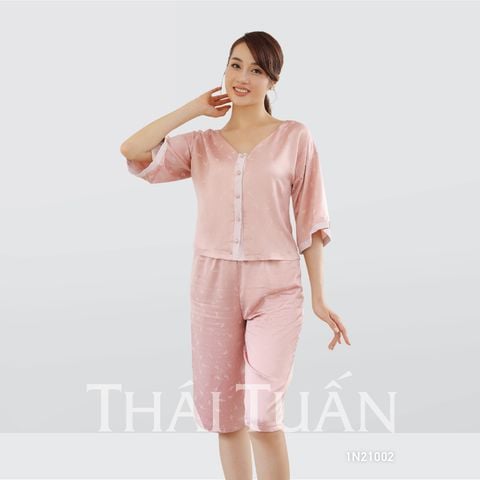 Đồ Bộ Lửng Họa Tiết Hoa Lá Màu Da 1N21S002