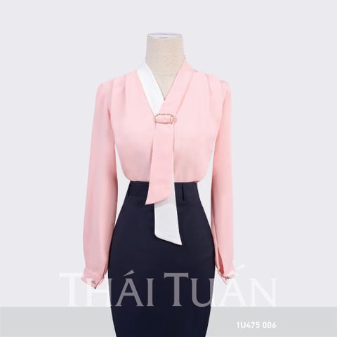 Áo Sơ Mi Nữ Cổ Cách Tân Màu Hồng 1U475006