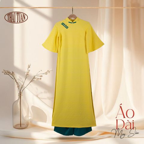 1W40B-002 Áo Dài May Sẵn Cao Cấp Màu Vàng
