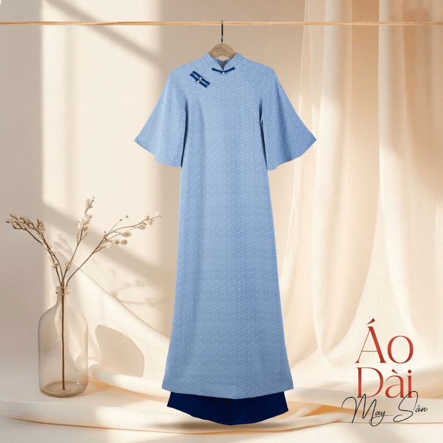 Áo Dài May Sẵn Cao Cấp Màu Xanh Nhạt 1W40B015