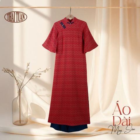 1W40B-041 Áo Dài May Sẵn Cao Cấp Màu Đỏ