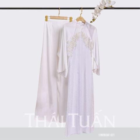 Áo Dài May Sẵn Gấm Hoa Trắng 1W808101