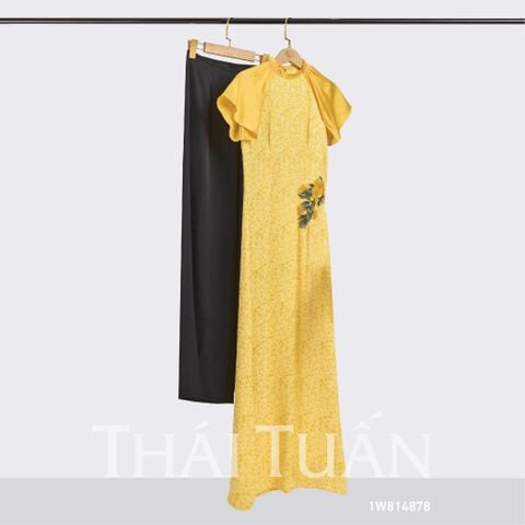 1W814878 Bộ Áo Dài May Sẵn Gấm Hoa Vàng