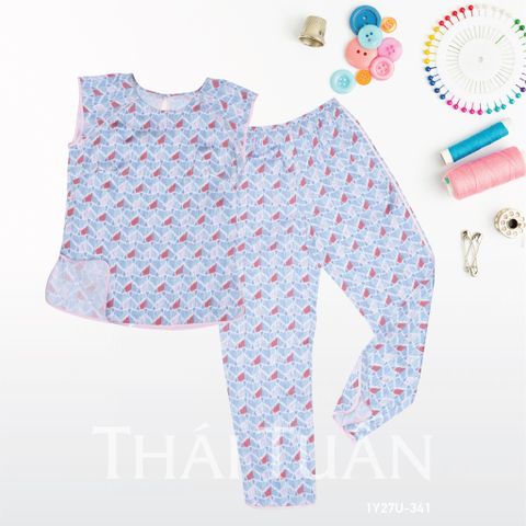 1Y27U341 Đồ Bộ Dài Họa Tiết Cổ Tròn