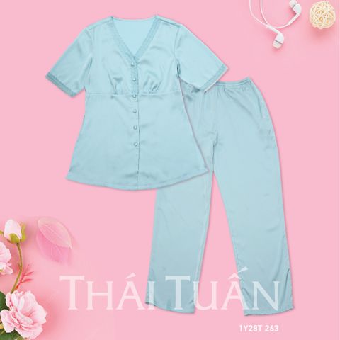 1Y28T263 Đồ Bộ Dài Trơn Phối Ren