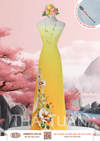 Vải Áo Dài Sắc Phương Nam Kháng Khuẩn Màu Vàng In Hoa 1m50 x 2m1 ASBR533202IIA