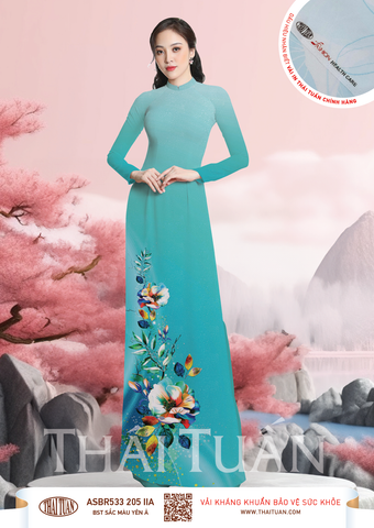 Vải Áo Dài Sắc Phương Nam Kháng Khuẩn Màu Xanh In Hoa 1m50 x 2m1 ASBR533205IIA