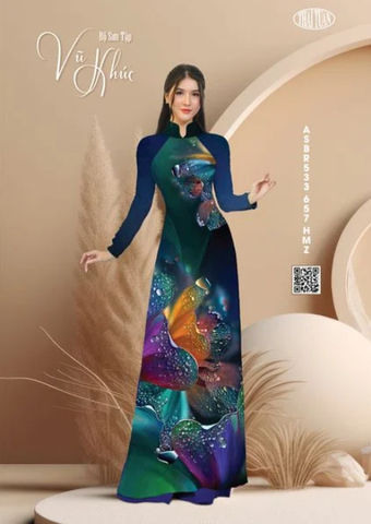 ASBR533657HMZ Vải Sắc Phương Nam In Hoa Văn Màu Xanh Khổ 1m50 Dài 2m1