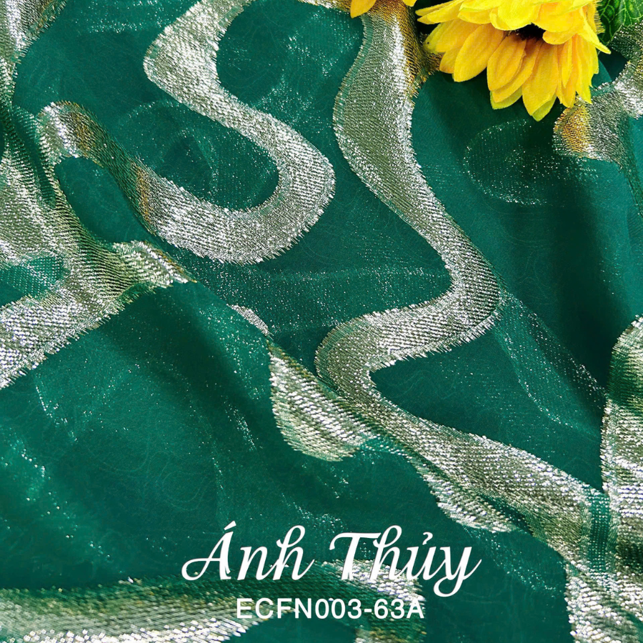 Tơ Tằm Kim Tuyến Họa Tiết Màu Xanh Lá 1m15 Dài 2m5 ECFN00363A