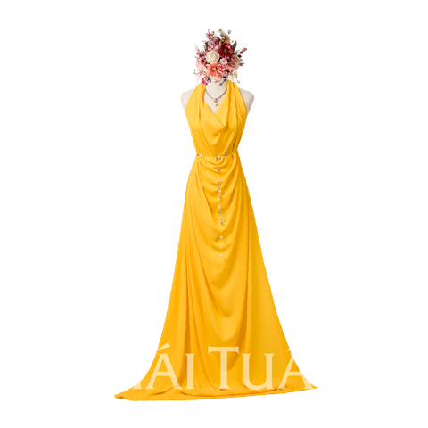 DXAN001002 Vải Gấm Tường Xuân Màu Vàng Khổ 1m15