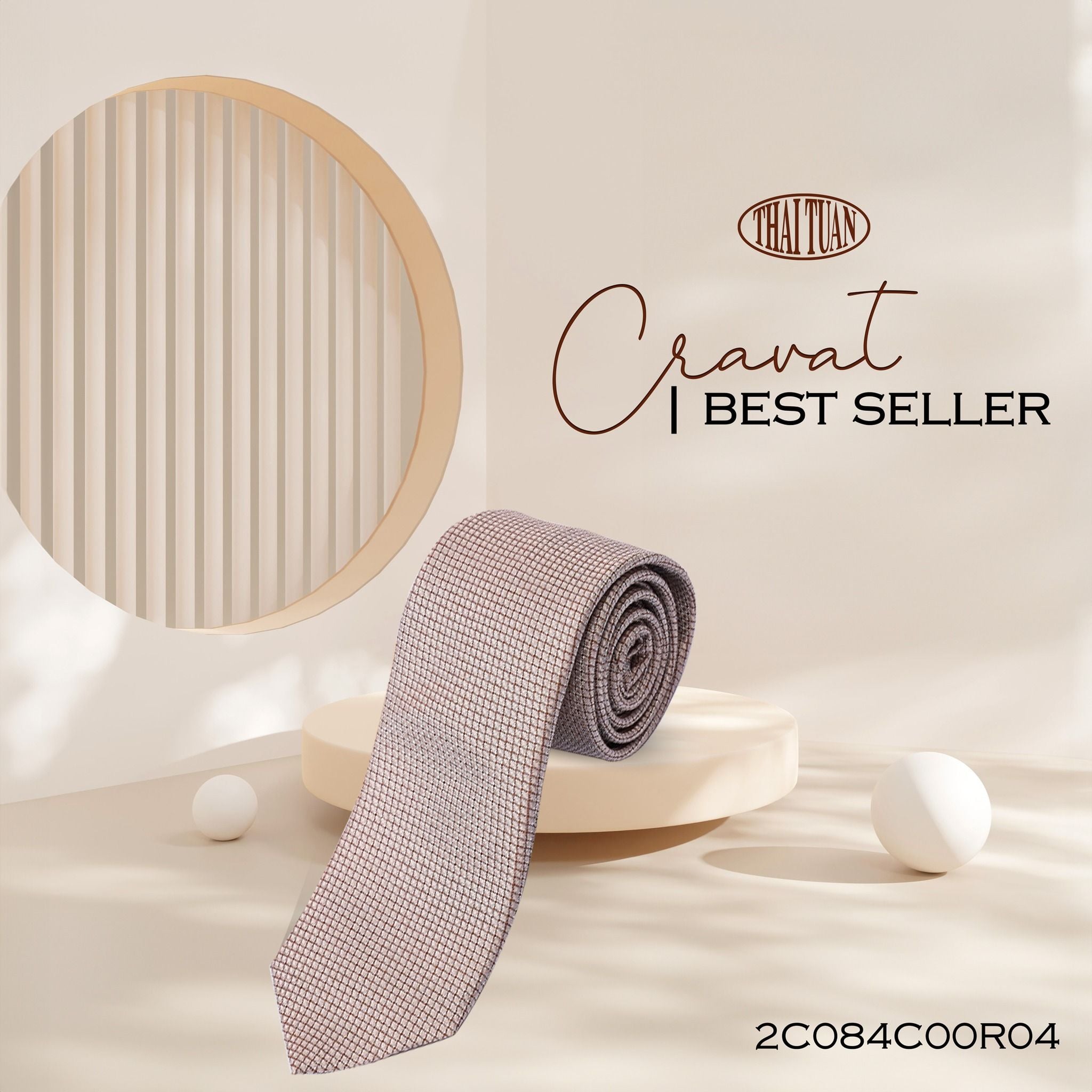 Cravat Họa Tiết Kẻ Ô Nhỏ Màu Kem 2C084C00R04
