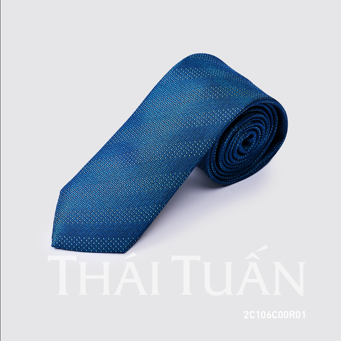 2C106C00R01 | Cravat Tơ Tằm Cao Cấp Họa Tiết Kẻ Sọc Màu Xanh