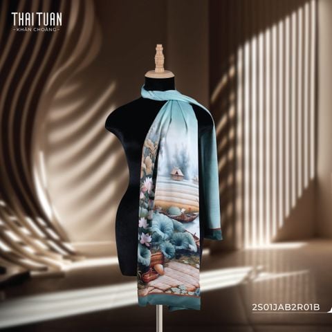 2S01JAB2R01B Khăn Choàng Chữ Nhật 2 Lớp In Hoa Văn