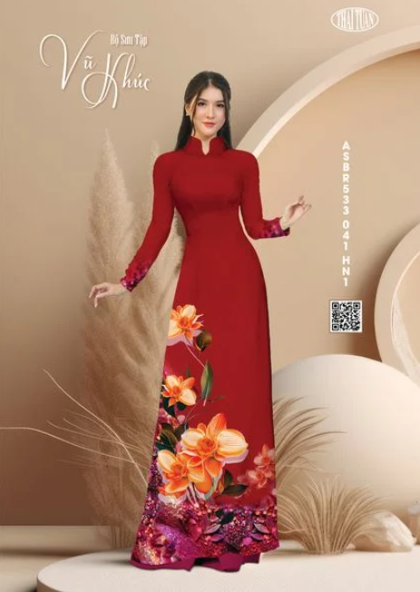 ASBR533041HN1 Vải Sắc Phương Nam In Hoa Văn Màu Đỏ Khổ 1m50 Dài 2m1