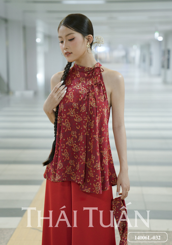 14006L032 Set Áo Yếm Hoa May Sẵn Màu Đỏ